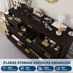 Commode de chambre à 7 tiroirs cannelés, commode moderne de 137 cm de large, meuble de rangement en bois pour chambre, salon, couloir