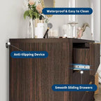 Commode de chambre à 7 tiroirs cannelés, commode moderne de 137 cm de large, meuble de rangement en bois pour chambre, salon, couloir