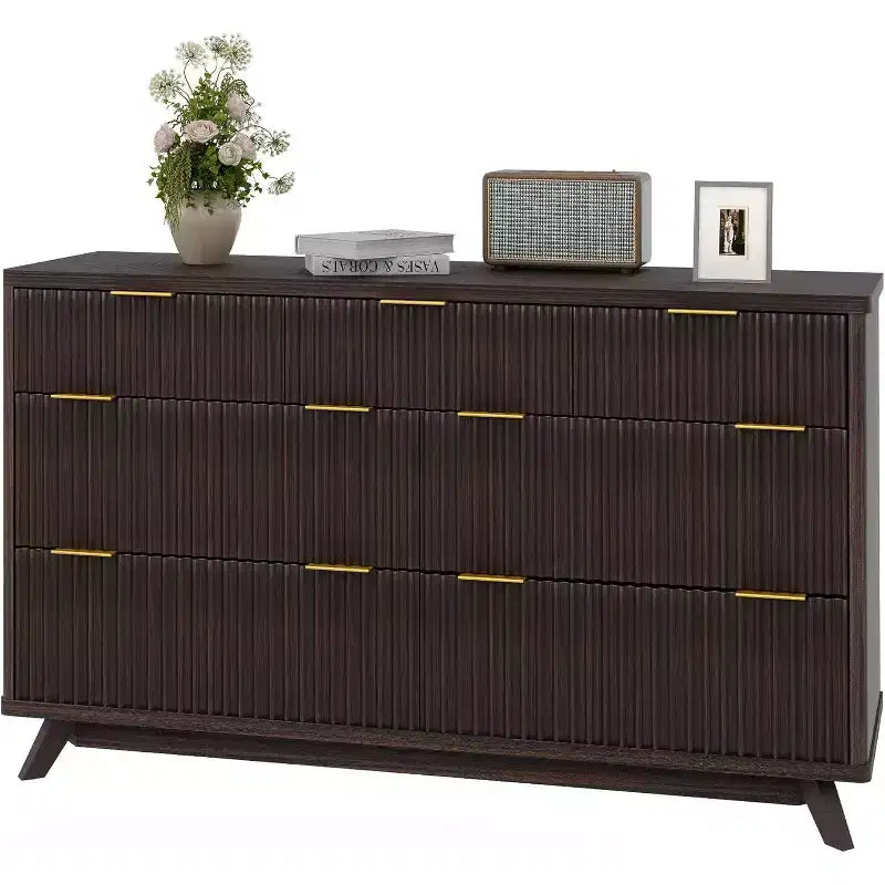 Commode de chambre à 7 tiroirs cannelés, commode moderne de 137 cm de large, meuble de rangement en bois pour chambre, salon, couloir