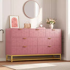 Commode à tiroirs Acekool, commode moderne de 136 cm de large avec façade cannelée, poignées et pieds dorés, organisateur de rangement pour chambre, dressing