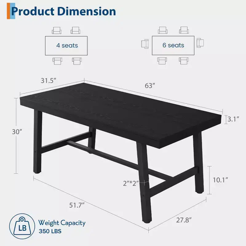 Table de salle à manger industrielle COZONY avec cadre en métal, longue table de cuisine pour la salle à manger ou la cuisine