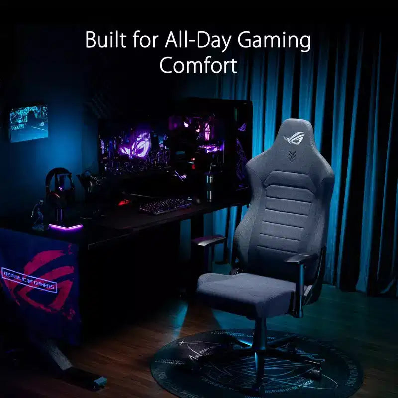 Chaise gaming ASUS ROG Aethon Fabric Edition, coussin d'assise double densité, accoudoirs 2D avec rembourrage doux, support lombaire intégré, structure tout acier