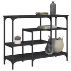 vidaXL Table console Noir Bois d'ingénierie, métal Pieds réglables et étroits