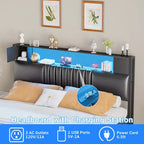 Tête de lit de rangement Besiost avec station de charge et éclairage LED