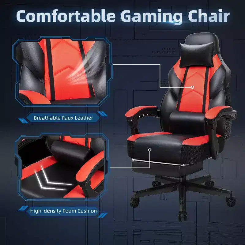 Chaises de Jeu Celebalcony pour Adultes avec Repose-Pieds, Dossier Haut, Support Lombaire Massant, Chaises d'Ordinateur Pivotantes à 360° et Réglables en Hauteur