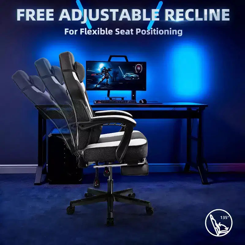 Chaises de Jeu Celebalcony pour Adultes avec Repose-Pieds, Dossier Haut, Support Lombaire Massant, Chaises d'Ordinateur Pivotantes à 360° et Réglables en Hauteur