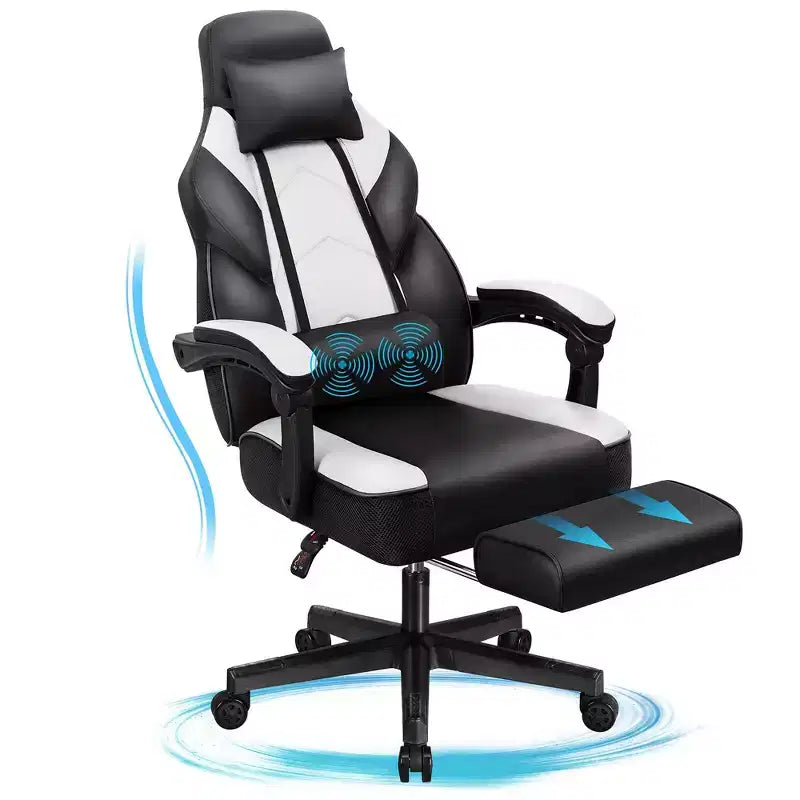 Chaises de Jeu Celebalcony pour Adultes avec Repose-Pieds, Dossier Haut, Support Lombaire Massant, Chaises d'Ordinateur Pivotantes à 360° et Réglables en Hauteur