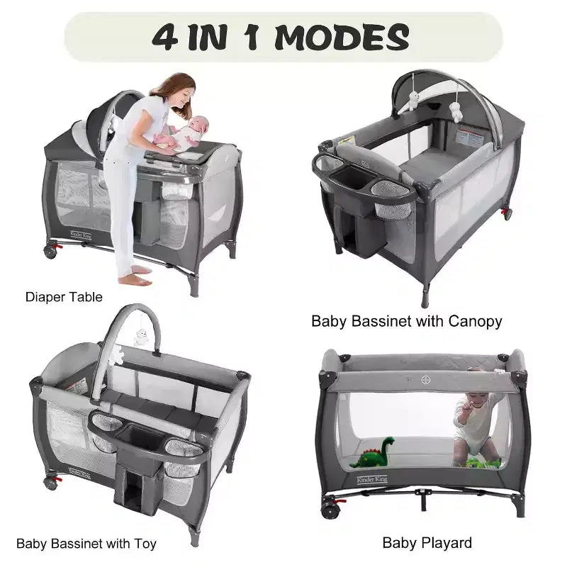 TODECARE Lit bébé 4 en 1, Parc portable, Lit cododo convertible, Table à langer, Panier de rangement et Sac de voyage