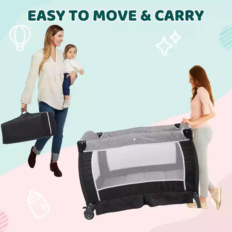 TODECARE Lit bébé 4 en 1, Parc portable, Lit cododo convertible, Table à langer, Panier de rangement et Sac de voyage