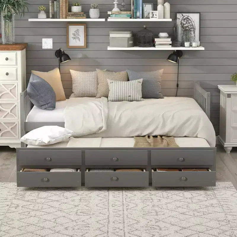 Polibi Full & Twin Daybed with Trundle and Storage Drawers