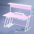 Bureau de gamer Besiost avec station de recharge, bureau d'ordinateur avec étagère supérieure et panneau perforé