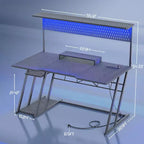 Bureau de gamer Besiost avec station de recharge, bureau d'ordinateur avec étagère supérieure et panneau perforé