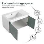 Meubles sous-vasques modernes muraux avec lavabo intégré, Meuble de salle de bain suspendu, Meuble de salle de bain vert menthe pour petit appartement