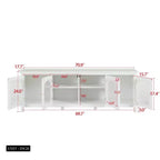 Meuble TV/centre de divertissement JVNOXK 71 po, élégant, structure en bois massif, portes en verre trempé, poignées métalliques, finition blanc vintage Idéal pour les chambres d'enfants