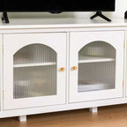 Meuble TV/centre de divertissement JVNOXK 71 po, élégant, structure en bois massif, portes en verre trempé, poignées métalliques, finition blanc vintage Idéal pour les chambres d'enfants