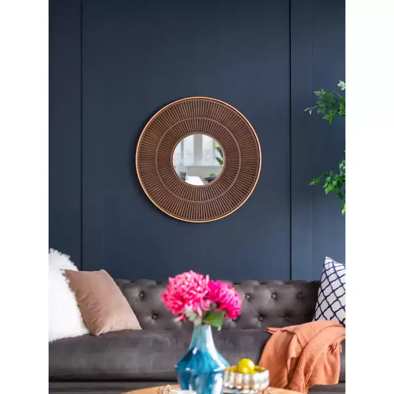 Miroir mural rond en bois de 31,5 pouces avec cadre en fer doré