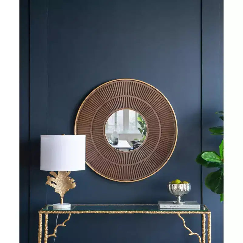 Miroir mural rond en bois de 31,5 pouces avec cadre en fer doré