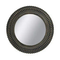 26.5 Inch Round Black and Gold Wooden Wall Mirror with Woven Texture