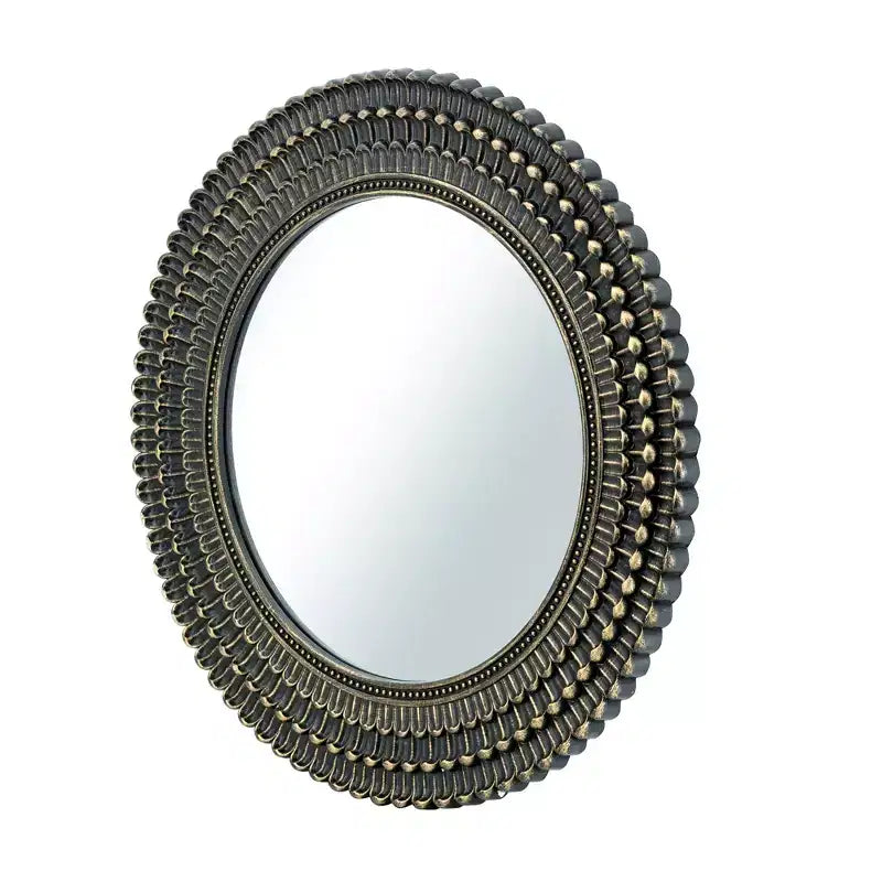 Miroir Mural Rond en Bois Noir et Or de 26,5 Pouces avec Texture Tissée