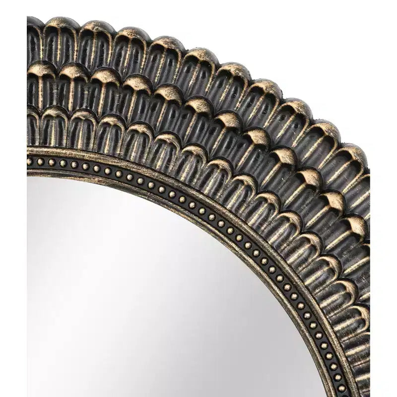Miroir Mural Rond en Bois Noir et Or de 26,5 Pouces avec Texture Tissée