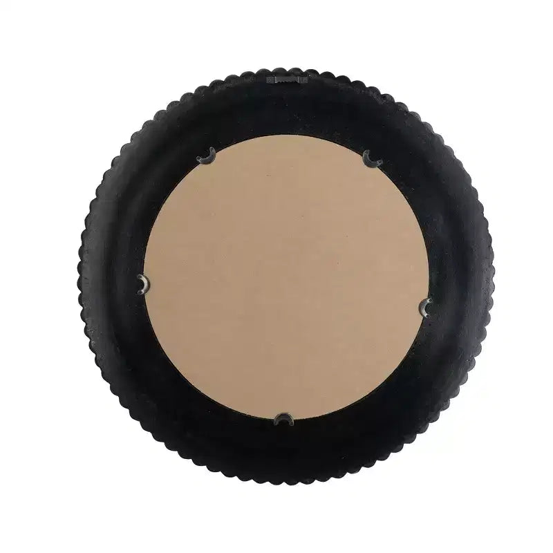 Miroir Mural Rond en Bois Noir et Or de 26,5 Pouces avec Texture Tissée