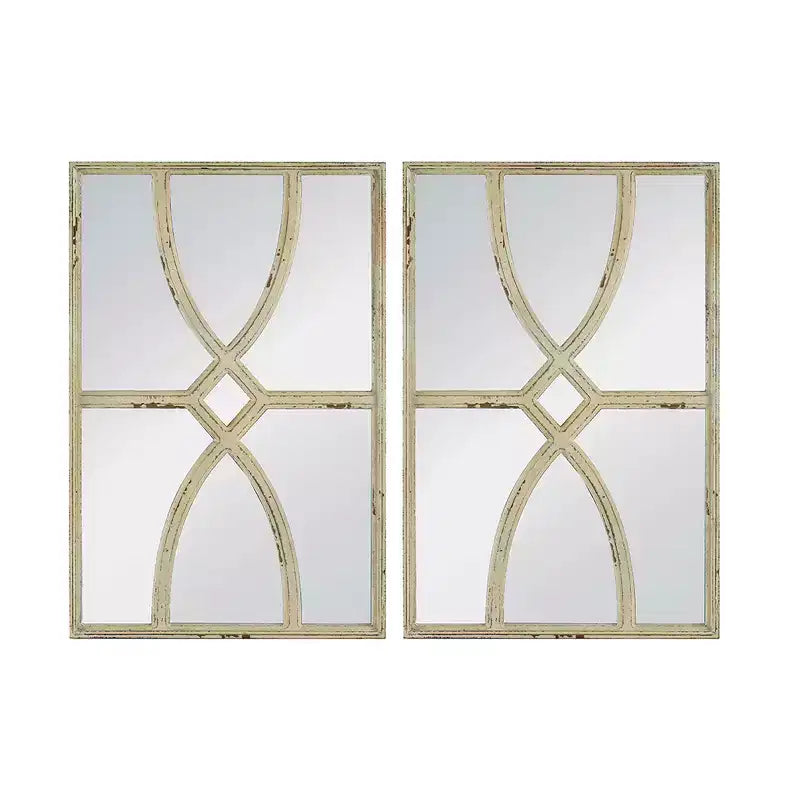16 x 23 Inch Rectangular Wooden Wall Mirror with Distressed White Frame Set of 2