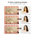 Coiffeuse avec plateau en verre, coiffeuse 11 tiroirs avec miroir et 12 lumières LED, bureau coiffeuse avec 3 modes d'éclairage et luminosité réglable