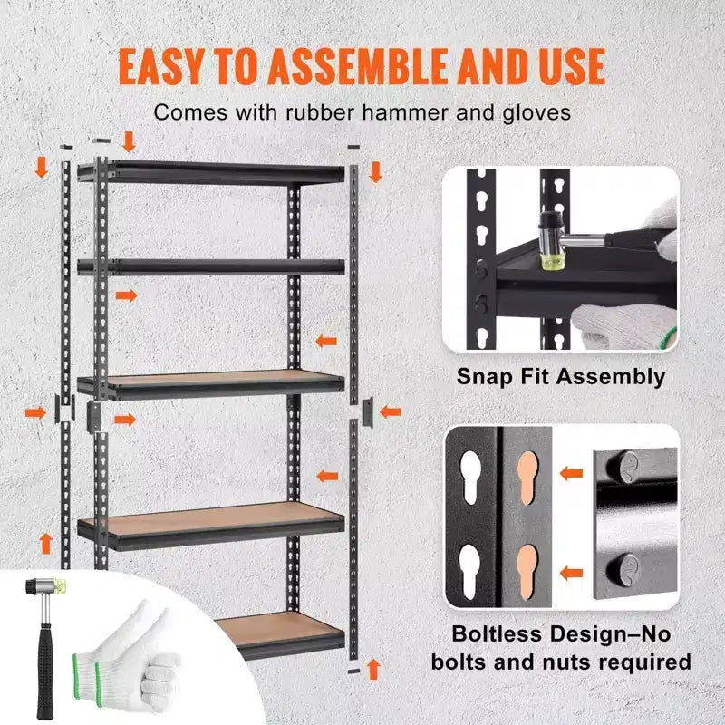 Étagère de rangement réglable à 5 niveaux VIYET, capacité totale de 907 kg, étagère métallique robuste, 76,2 x 30,5 x 152,4 cm pour garage/cuisine/garde-manger/sous-sol (noir)