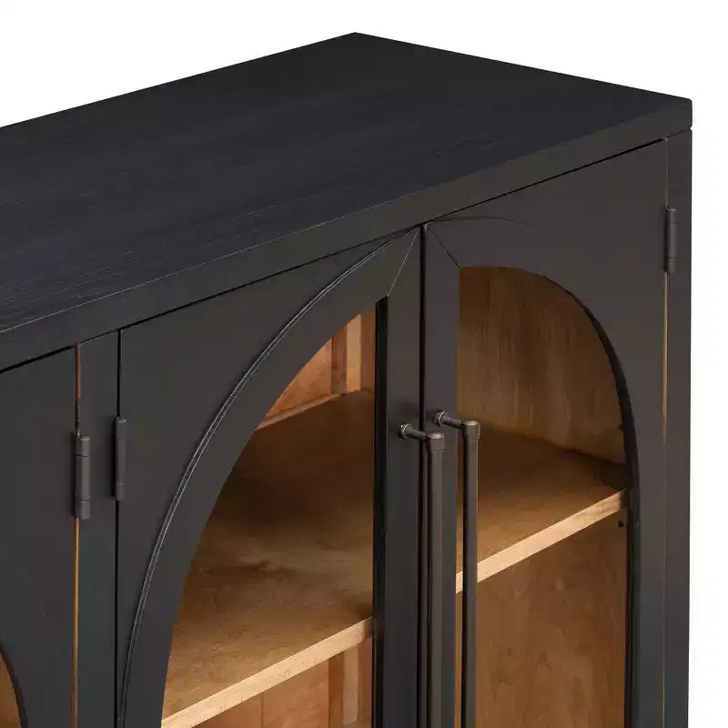 Buffet de rangement Clihome à 4 portes avec portes vitrées, Meuble de rangement arqué avec étagères réglables pour cuisine, salle à manger et salon