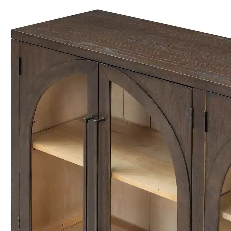Buffet de rangement Clihome à 4 portes avec portes vitrées, Meuble de rangement arqué avec étagères réglables pour cuisine, salle à manger et salon