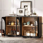 Buffet de rangement Clihome à 4 portes avec portes vitrées, Meuble de rangement arqué avec étagères réglables pour cuisine, salle à manger et salon