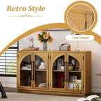 Buffet de rangement Clihome à 4 portes avec portes vitrées, Meuble de rangement arqué avec étagères réglables pour cuisine, salle à manger et salon
