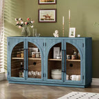 Buffet de rangement Clihome à 4 portes avec portes vitrées, Meuble de rangement arqué avec étagères réglables pour cuisine, salle à manger et salon