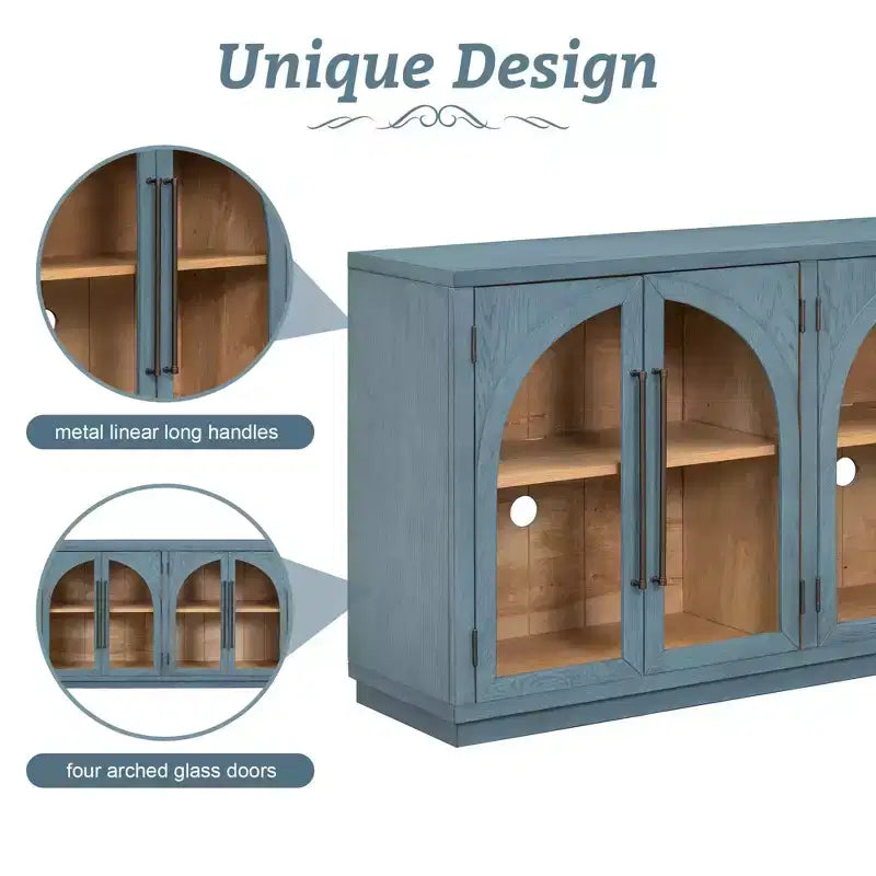 Buffet de rangement Clihome à 4 portes avec portes vitrées, Meuble de rangement arqué avec étagères réglables pour cuisine, salle à manger et salon