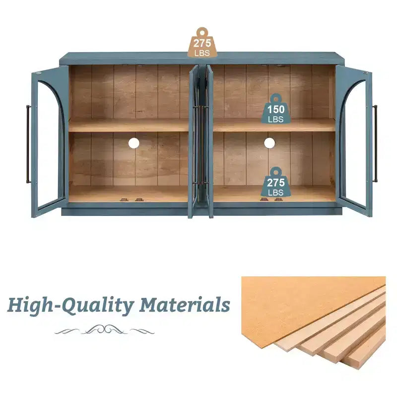 Buffet de rangement Clihome à 4 portes avec portes vitrées, Meuble de rangement arqué avec étagères réglables pour cuisine, salle à manger et salon