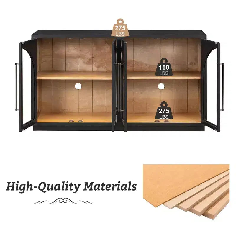 Buffet de rangement Clihome à 4 portes avec portes vitrées, Meuble de rangement arqué avec étagères réglables pour cuisine, salle à manger et salon