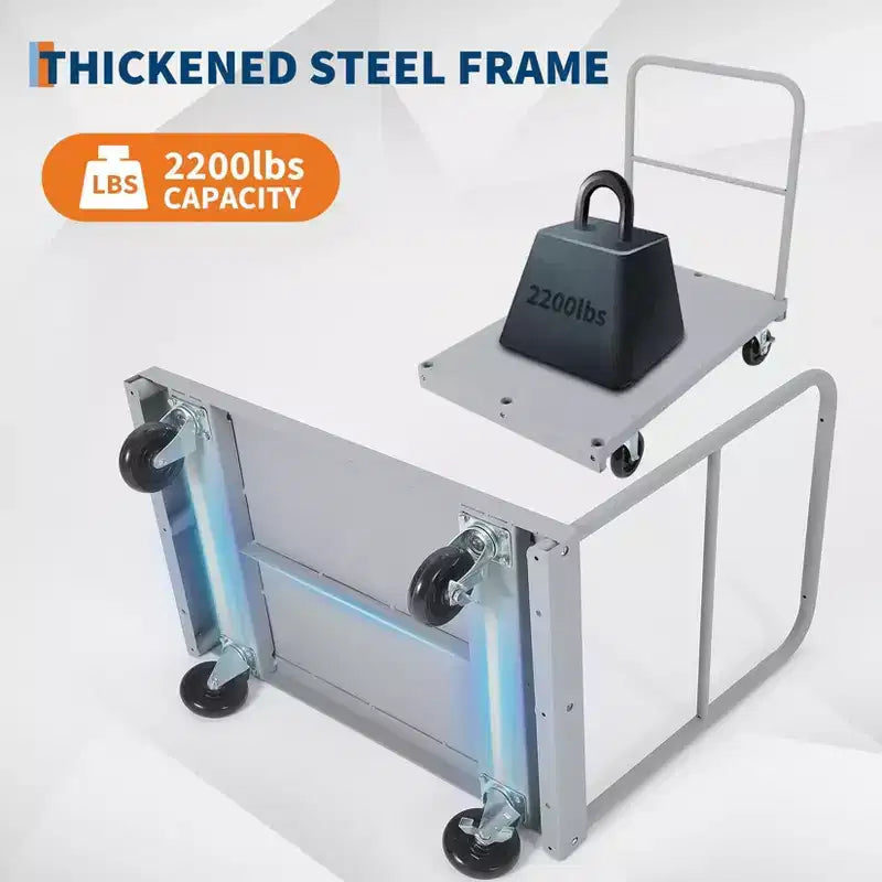 Chariot de transport à panneaux en acier 2-en-1 robuste avec plateforme de 91x61 cm - Cadre en acier de 1000 kg, panneaux/plateau à conversion rapide, roulettes pivotantes à 360° avec frein