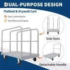 Chariot de transport à panneaux en acier 2-en-1 robuste avec plateforme de 91x61 cm - Cadre en acier de 1000 kg, panneaux/plateau à conversion rapide, roulettes pivotantes à 360° avec frein