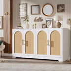 Buffet moderne avec 2 portes en rotin, meuble de rangement, console, meuble bar à café pour le salon, le couloir et l'entrée