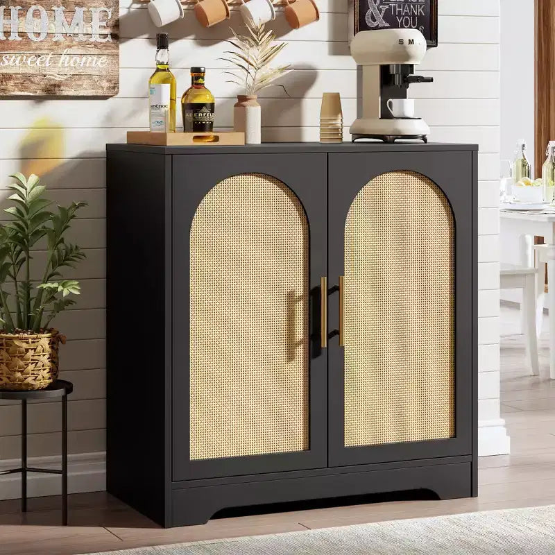 Buffet moderne avec 2 portes en rotin, meuble de rangement, console, meuble bar à café pour le salon, le couloir et l'entrée