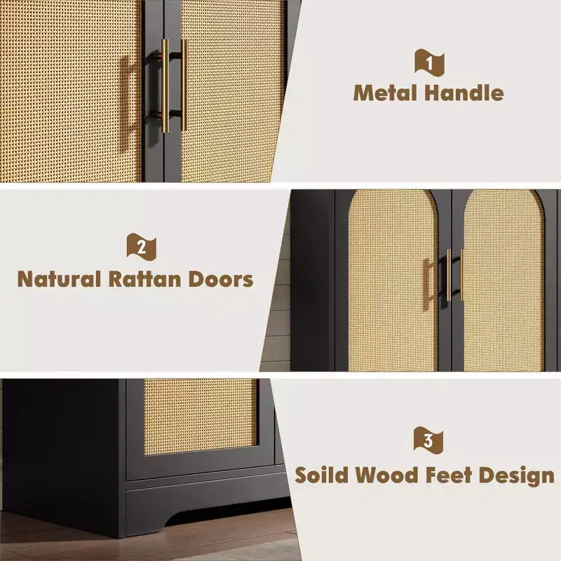 Buffet moderne avec 2 portes en rotin, meuble de rangement, console, meuble bar à café pour le salon, le couloir et l'entrée
