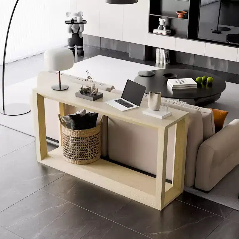 TUYOHW 60 Table Console, Table d'entrée en placage de bois massif avec étagère ouverte, Table de canapé rustique pour salon, entrée, couloir, chambre à coucher