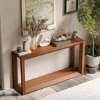 TUYOHW 60 Table Console, Table d'entrée en placage de bois massif avec étagère ouverte, Table de canapé rustique pour salon, entrée, couloir, chambre à coucher