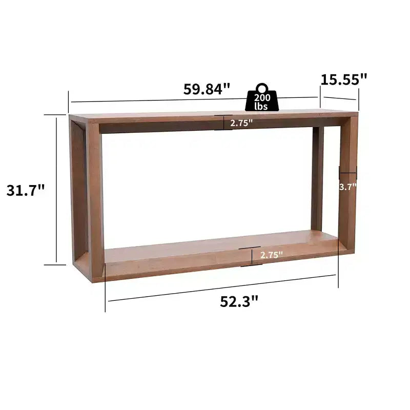 TUYOHW 60 Table Console, Table d'entrée en placage de bois massif avec étagère ouverte, Table de canapé rustique pour salon, entrée, couloir, chambre à coucher