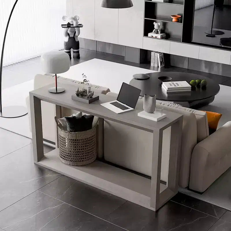TUYOHW 60 Table Console, Table d'entrée en placage de bois massif avec étagère ouverte, Table de canapé rustique pour salon, entrée, couloir, chambre à coucher