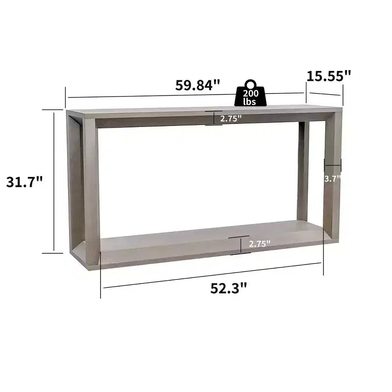 TUYOHW 60 Table Console, Table d'entrée en placage de bois massif avec étagère ouverte, Table de canapé rustique pour salon, entrée, couloir, chambre à coucher