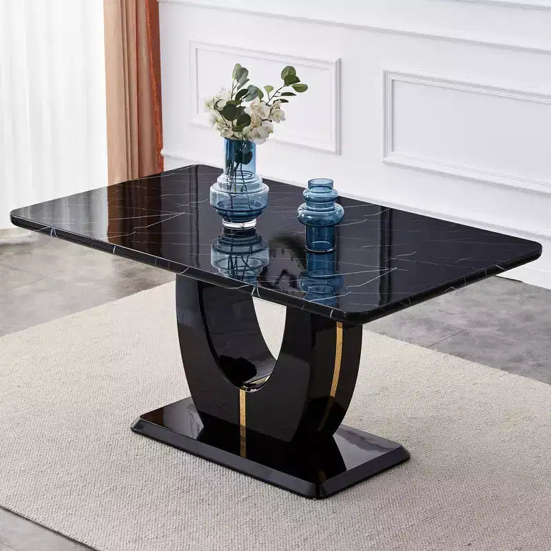 Table à manger GDFStudio Takumi moderne en bois avec imitation grain de marbre
