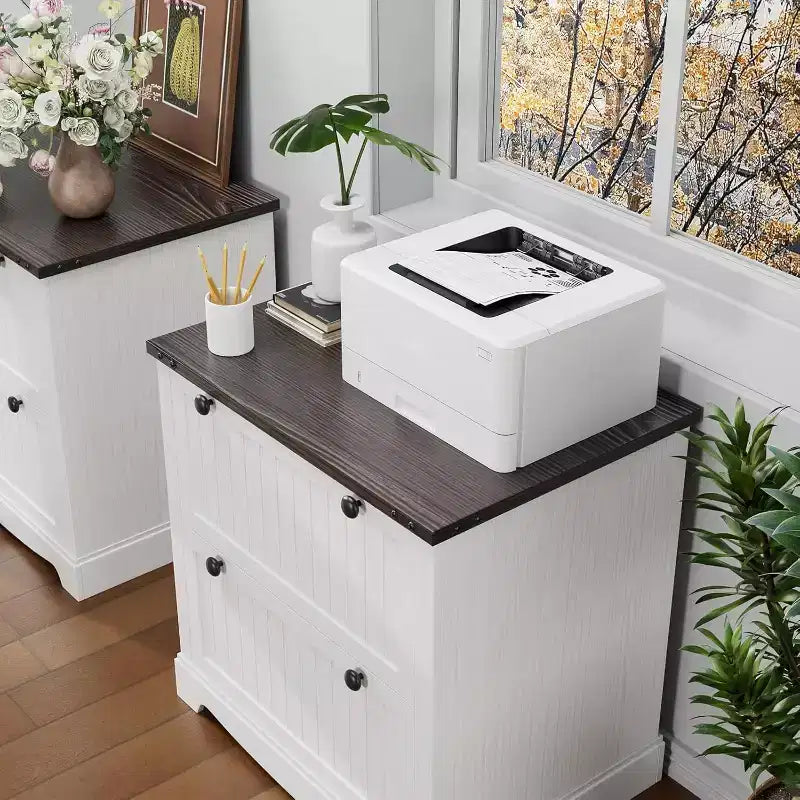 Classeur latéral 2 tiroirs en bois de 30 po. Inclut des dossiers suspendus pour documents A4/Lettre/Légal, rangement élégant pour bureau à domicile/salon.