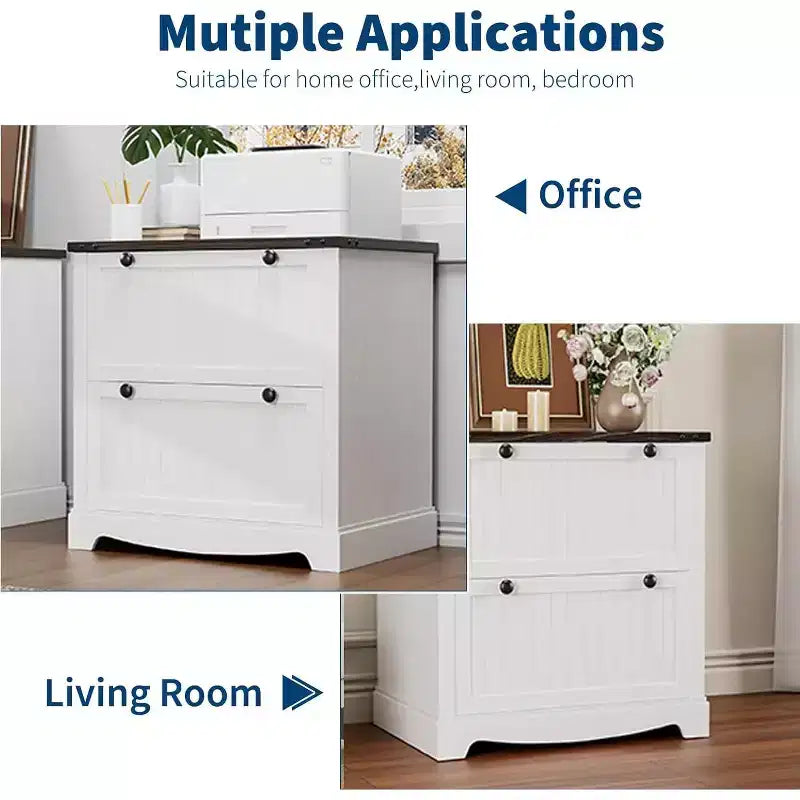 Classeur latéral 2 tiroirs en bois de 30 po. Inclut des dossiers suspendus pour documents A4/Lettre/Légal, rangement élégant pour bureau à domicile/salon.