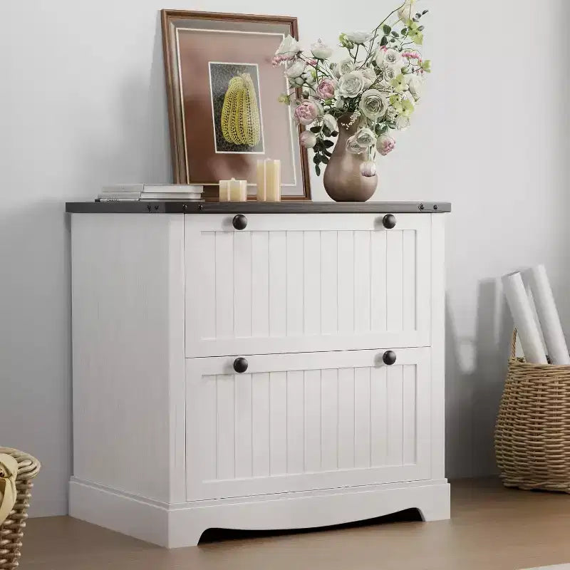Classeur latéral 2 tiroirs en bois de 30 po. Inclut des dossiers suspendus pour documents A4/Lettre/Légal, rangement élégant pour bureau à domicile/salon.